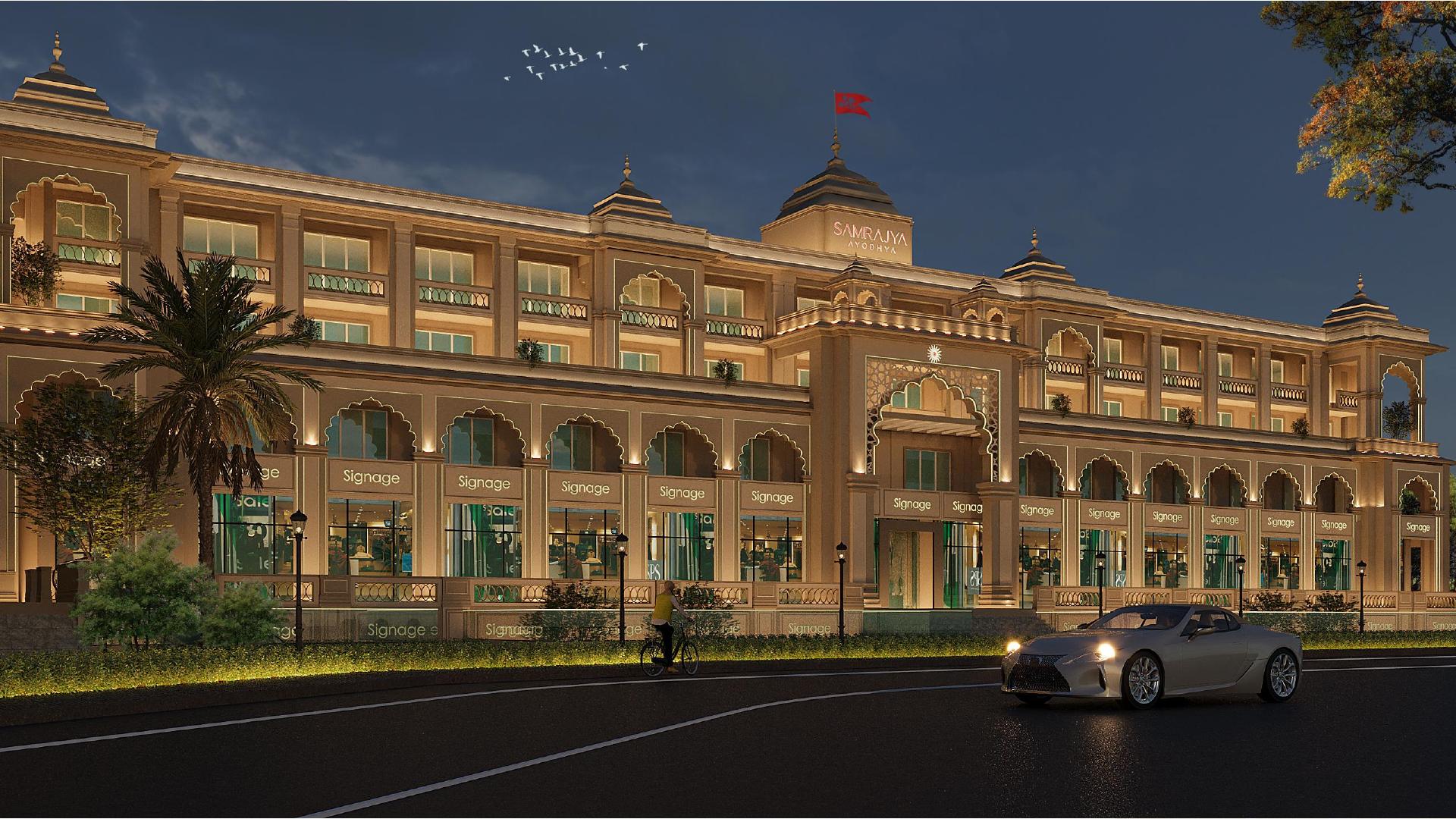 Evening exterior view of Samrajya Ayodhyaa